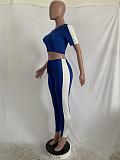 Blue Side Stripe Print Crop Top & Shirred Detail Pants Set AMM8222