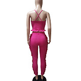 Peach Cami Crop Top Pleated Hem Detail & Mid-rised Pants Set YYZ606