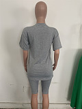 Black Comic Figure Graphic Print Roll-up Sleeve Shorts Sets LD8697