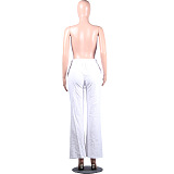 White Self-knotted Loose Shift Wide Leg Pants  LML099