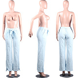 White Self-knotted Loose Shift Wide Leg Pants  LML099