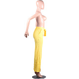Yellow Self-knotted Loose Shift Wide Leg Pants  LML099