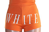 Mesh Puff Shoulder Hoodie Blouse & Orange Shorts Sets MF8811