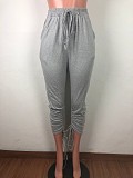 Gray Solid Color Shirred Details Pants QZ6087