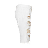 White Ripped Mid-rise Denim Shorts SMR2067