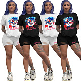 Black Bear Graphic Print Shirt & Ripped Shorts Sets HY5146
