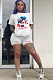 White Bear Graphic Print Shirt & Ripped Shorts Sets HY5146