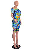 Multicolor Star Graphic Strapless Roll-up Sleeve Shorts Sets KK8191
