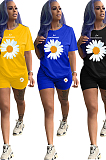 Yellow Daisy Flower Front Print Shirt Top & Shorts Sets YT3218