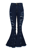 Light Blue Ripped Bell-bottom Jeans Pants SMR2252