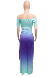 Off Shoulder Graident Color Side Split Long Dress NK117