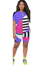 Purple Patched Color T-shirt & Shorts Sets GL6263