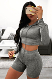 Red Solid Color Crop Hoodie & Shorts Sets GL6260