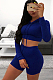 Blue Solid Color Crop Hoodie & Shorts Sets GL6260