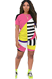 Yellow Patched Color T-shirt & Shorts Sets GL6263