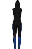 Blue Front Zip-up Off Shoulder Jumpsuit F8100