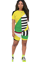 Yellow Patched Color T-shirt & Shorts Sets GL6263