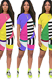 Purple Patched Color T-shirt & Shorts Sets GL6263