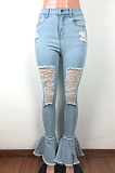 Ripped low-waistline Bell-bottom Jeans