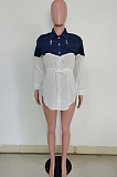 White Spliced Denim Front Fake Pocket Shirt Dress F8272
