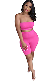 Pink Bandeau Top & Medium-Rise Waist Shorts Sets TRS1028