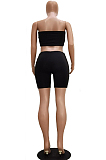 Black Bandeau Top & Medium-Rise Waist Shorts Sets TRS1028