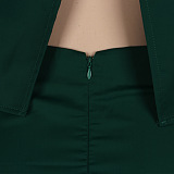 Black Solid Color Off Shoulder Tank Top  & Side Split Skirt Sets K8887