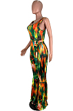 Multicolor Side Knotted Bell-bottom Tank Jumpsuit A8159