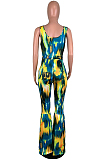 Yellow  Side Knotted Bell-bottom Tank Jumpsuit A8159