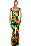 Multicolor Side Knotted Bell-bottom Tank Jumpsuit A8159