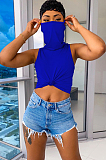 Blue Solid Color Off Shoulder Crop Shirt Top TRS1022