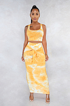 Yellow Marble Tank Top & Front Tied Shift Dress Set FMM1079