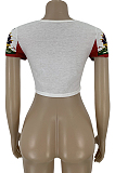White Graphic Sleeve Spliced Square Neck Crop Shirt Top DN8386