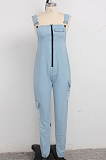 Side Pocket Drawstring Hem Pinafore Denim Jumpsuit SMR9590