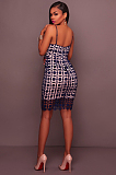 Dark Blue Embroidered Cut-out Open Back Cami Dress JLX5106
