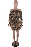 Leopard Off Shoulder Shirred Lantin Sleeve Mini Dress LSN726