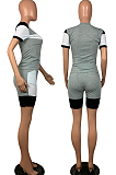 Grey Colorblock Shirt Top & Shorts Sets OEP6165