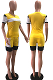 Yellow Colorblock Shirt Top & Shorts Sets OEP6165