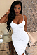 White Ruched Details Bottom Tied Cami Dress FMM1171