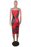 Red Dragon Graphic Print Boat Neck Bodycon Cami Dress LSN748
