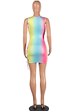 Tied-dye Front Criss-cross Hollow-out Tank Dress FH042
