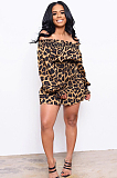 Leopard Off Shoulder Shirred Lantin Sleeve Mini Dress LSN726