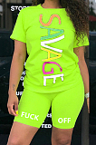 Black Words Verticle Print Shirt Top & Shorts Sets LML094