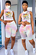 Pink Tied-dye Comic Front Print Shirt Crop Top & Shorts Sets QQM4019