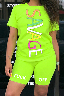 Green Words Verticle Print Shirt Top & Shorts Sets LML094