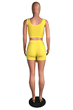 Yellow Crop Tanktop & Elastic Self-tied Shorts Sets WY6583