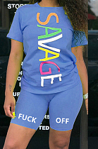 Blue Words Verticle Print Shirt Top & Shorts Sets LML094