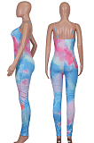 Blue Pink Tied-dye Bodycon Cami Jumpsuit Q543