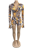 Golden Scarf Graphic allover Belll Cruff Double Crazy Plunging Neck Romper XZ3562