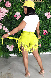 Yellow Street Style Denim Tassel Mid Waist Summer Shorts Q561